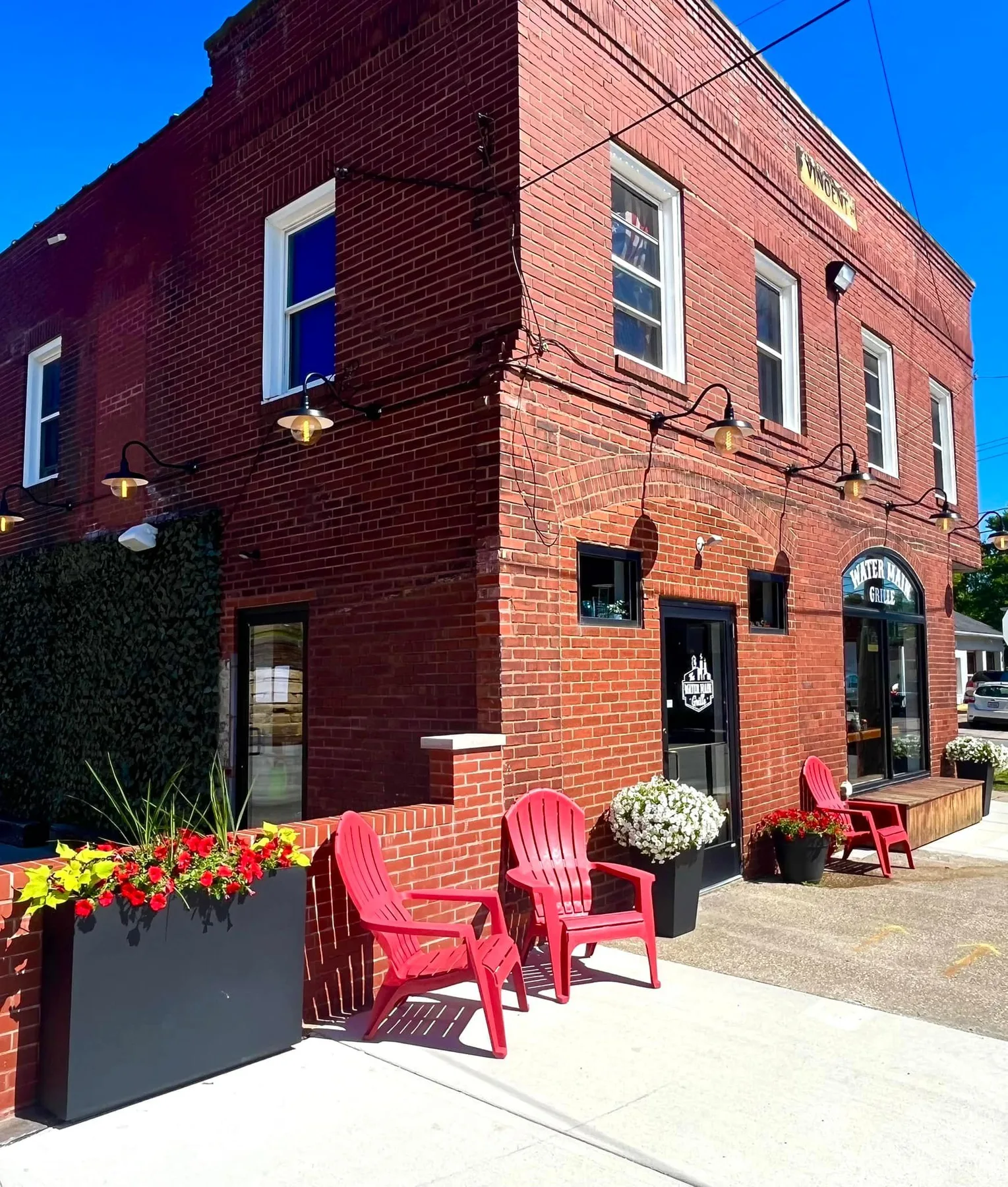 The brick storefront of The Water Main Grille on Main Street in Wadsworth, Ohio